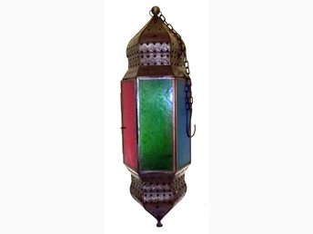 Gammal 75 cm Bedövning Mönstrat Glas Marockanska Lampa. Perfekt Skick. Gammal 75 cm Bedövning Mönstrat Glas Marockanska Lampa. Perfekt Skick.