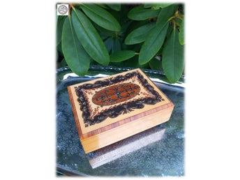 Mapsa Intarsia smyckesskrin som spelar Swiss Musical Movement Vintage