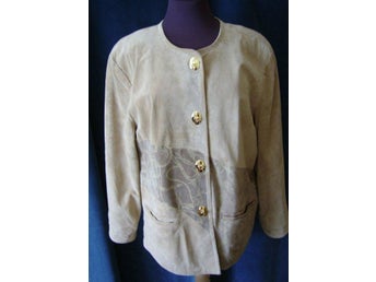 kavaj, beige mocka, vintage, 80 tal, Giorgio Mobiami, äkta läder, st 40 oversi