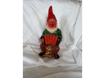 Äldre tysk tomte i terrakotta med dragspel – Gräfenroda / Heissner – Retro Jul