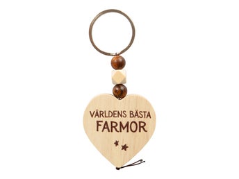 Hjärta i Trä Världens Bästa Farmor Nyckelring