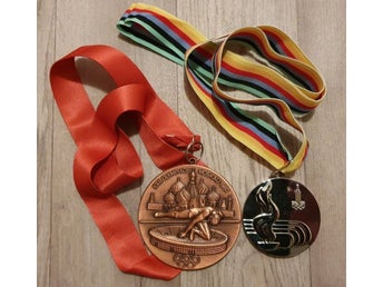 2 Medalj Olympiska Spelen 1980 I Moskva, Replika, Silver D60 mm, Brons D78 mm