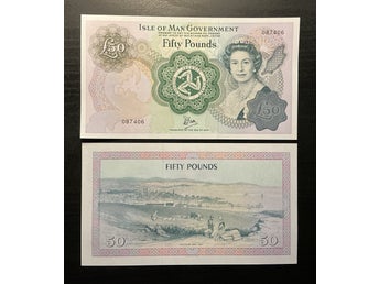 Isle of Man 50 pounds sedel (1983) ovikt/UNC P-39 Queen Elizabeth II