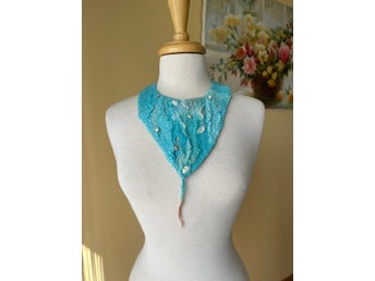 Tovat krage med handledsvärmare merino ull Hantverk turquoise
