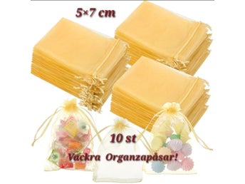 10-p. Små Guldfärgade Organzapåsar! 5×7 cm.