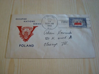 WWII andra världskriget Polen Poland Occupied Nations 1943 USA förstadagsbrev