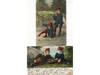 2 små tomteflickor 2olika kort med liknande motiv dock olika förlag 1904-1906