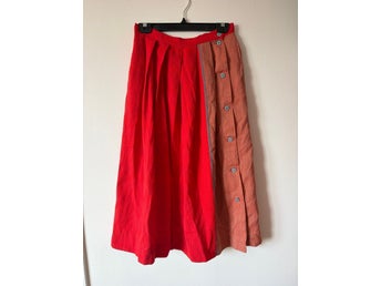 Röd, orange, brun vintage kjol plisserad veck retro
