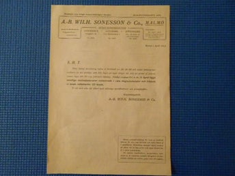Realisationslista AB Wilh. Sonesson & CO Malmö 1912