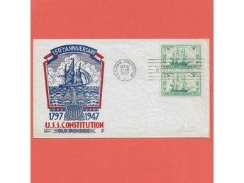 USA FDC Segelfartyg USS Constitution 21.10.1947 vinjett