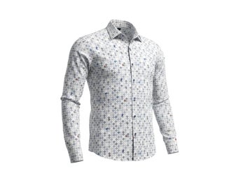 R2 Amsterdam Skjorta Herr UK Storlek L Geometriskt Konsttryck Långärmad Designer