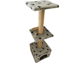 Kattställning med klösstolpar och koja Klösträd Cat Tree