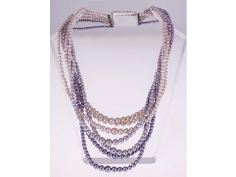 Vintage gold and purple plastic bead necklace with metal clasp-circa 1970s/80s