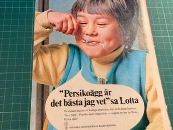 Retro-annons ”Barnens favorit – persika med vispgrädde” från 1968