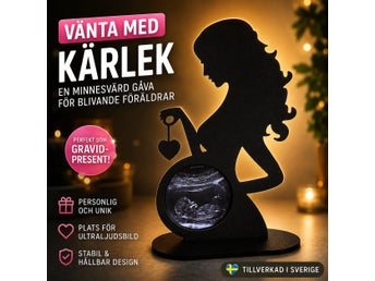 Gravidfigur med ultraljudsbild – personlig graviditetspresent - Svart färg