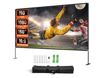 Outdoor Movie Screen w/ Stand, 381 cm Portable Movie Screen, 16:9 HD Wide Angle