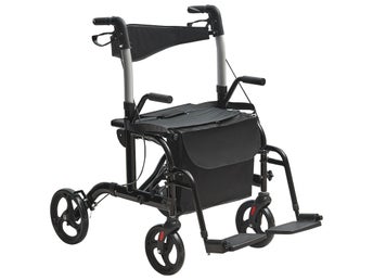 2‑i‑1 rollator och transportstol, hopfällbar, 136 kg kapacitet