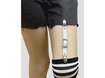 2st Klassiska Vita Garters/Strumpebandshållare med Bältesspänne - Gothic Paket