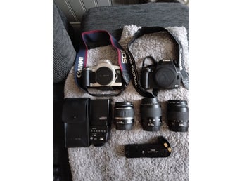 Canon EOS 300D + EOS 300 + 3 objektiv + Speedlite 380EX + tillbehör