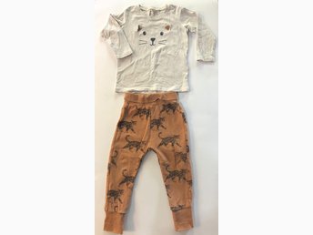 Lindex strl 92 gulligt set med byxor och tröja, beige och brunt med katter Lindex strl 92 gulligt set med byxor och tröja, beige och brunt med katter