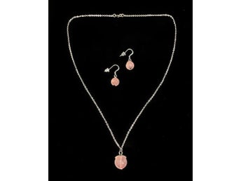 Halsband och Örhängen av rosa Rosenkvarts