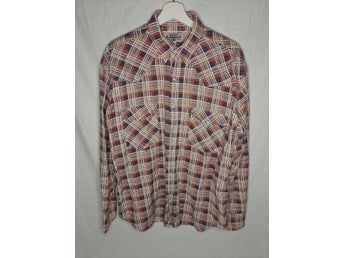 Rocky Vintage Western Flanellskjorta ~ Rutig Orange/Blå ~ Strl L – Herr Strl L