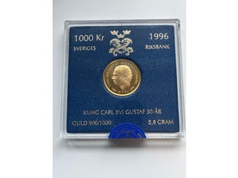 1000kr Minnesmynt Guld 1996 - Kung Carl XVI Gustaf 50år
