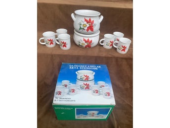 glöggset, glöggservis, glöggmuggar, stengods, vintage, retro, julservis