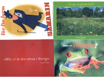 4 nyare vykort med reklam för Läkemedel Rinocort Pepcid Valeriana och Samarin