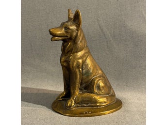 Vintage Hundskulptur Schäfer Massiv Mässing Stämplad TZA 32