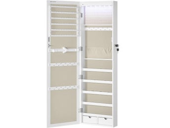 Smyckesskåp Vägghängt med Spegel och Lås – Vit och Beige JJC093W01
