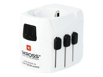 SKROSS Pro Light USB, reseadapter, 2-/3-stifts kontakt, Schuko, 2xUSB, 5V 2,4A