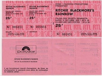 Rainbow Ritchie Blackmore unused Concert ticket Besançon, France 1981