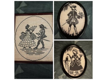 Tre stycken Broderade tavlor