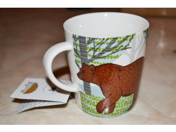 Björn m. 2st Ungar Skogsdjur Nordisk Design Mugg Kopp Vit Keramik 11*9*8cm Ny