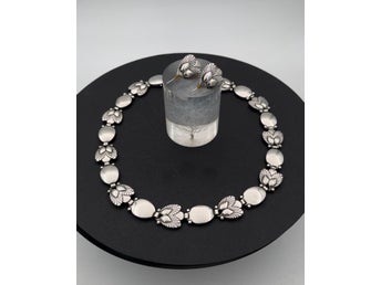 Georg Jensen Sterling Sølv Pinje Smykkesæt med halskæde, armbånd og øreringe No