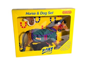 Pony World Horse & Dog set - Brun Häst med tillbehör och en hund