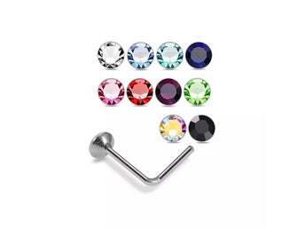 1 st. L-formad Näspiercing i 925 silver med 1,5 mm. nr. 1 vit CZ