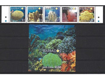 Barbados 2004 Koraller hav 5v + block