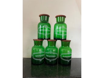 Retro Kryddburkar i glas med teak lock Lindshammar glasbruk 50-tal 60-tal 70-tal