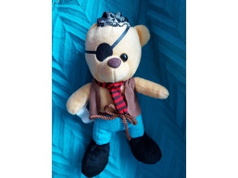 Nallebjörn Sjörövare GUL plysch 80-tal L ca 29 cm