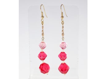 Vintage red/pink/gold coloured drop earrings-4 cm drop-circa 1980s (Weight: )