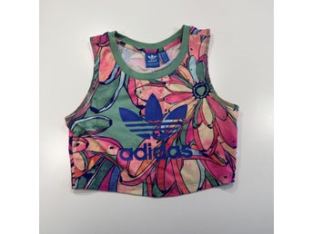 Adidas Originals Crop Top / Dam UK 8 (XS–S) / Grönt Blommigt Allover-tryck