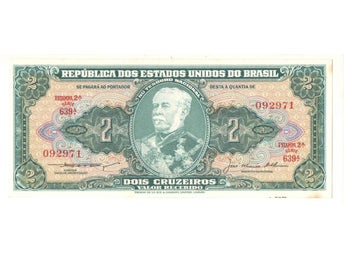 Banknote Brazil 2 Cruzeiros 1956 - C063 / P-157?b UNC Serial 639 N092971