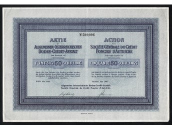 1926 Austria: Aktie der Allgemeine Österreichischen Boden-Credit-Anstalt - Bank