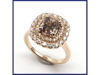 Ring, 14K roséguld, fancy-brun/vita diamanter, naturliga (2,65ctv, stl 17mm)