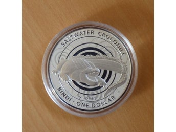 1 OZ AG 1 $ 2013 AUSTRALIAN SALTWATER CROCODILE BINDI SILVER .999 MYNT SÄLLSYNTA BU