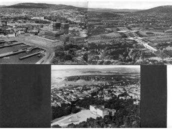 Oslo 3flygfoton från 1950-60talet Slottet Rådhuset och Vigelandsanlaegget