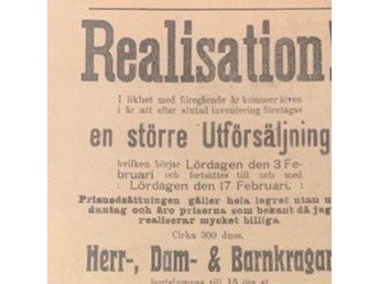 Historisk annons från Aug. Anderssons Manufakturaffär - Kläder och tyger 1912
