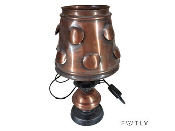 Bordslampa Vintage Koppar Svart Metall Prickig Skärm Bordsljus Lampa Retro